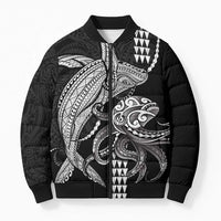Kanaloa Aloha Hawaii Bomber Puffer Jacket Humpback Whale Octopus Tattoo Kakau Pattern