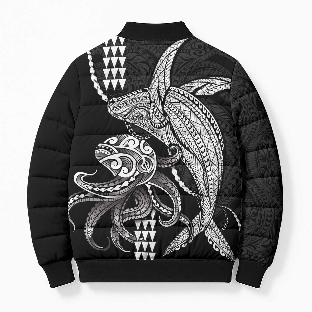 Kanaloa Aloha Hawaii Bomber Puffer Jacket Humpback Whale Octopus Tattoo Kakau Pattern