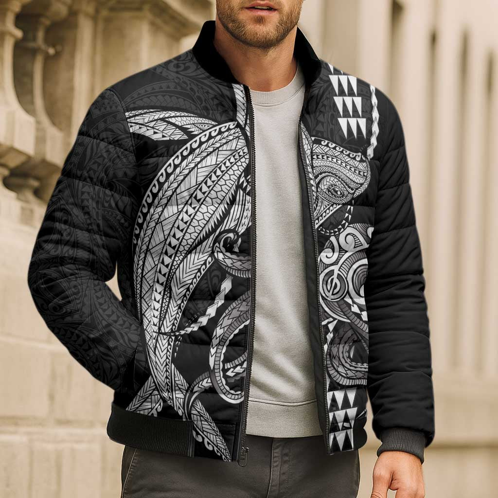 Kanaloa Aloha Hawaii Bomber Puffer Jacket Humpback Whale Octopus Tattoo Kakau Pattern