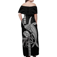 Kanaloa Aloha Hawaii Family Matching Off Shoulder Maxi Dress and Hawaiian Shirt Humpback Whale Octopus Tattoo Kakau Pattern LT14 - Polynesian Pride