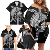 Kanaloa Aloha Hawaii Family Matching Off Shoulder Short Dress and Hawaiian Shirt Humpback Whale Octopus Tattoo Kakau Pattern LT14 - Polynesian Pride