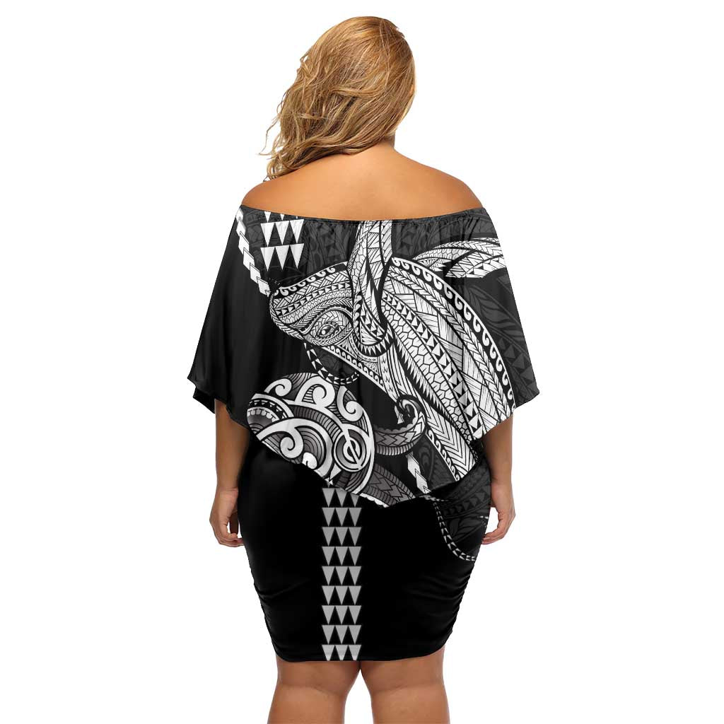Kanaloa Aloha Hawaii Family Matching Off Shoulder Short Dress and Hawaiian Shirt Humpback Whale Octopus Tattoo Kakau Pattern LT14 - Polynesian Pride