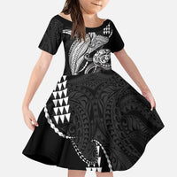 Kanaloa Aloha Hawaii Family Matching Short Sleeve Bodycon Dress and Hawaiian Shirt Humpback Whale Octopus Tattoo Kakau Pattern LT14 Daughter's Dress Black - Polynesian Pride