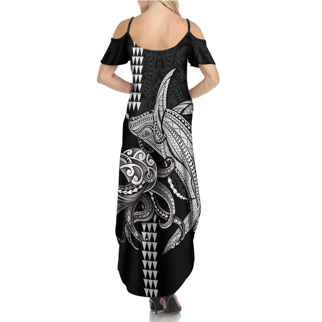 Kanaloa Aloha Hawaii Family Matching Summer Maxi Dress and Hawaiian Shirt Humpback Whale Octopus Tattoo Kakau Pattern LT14 - Polynesian Pride