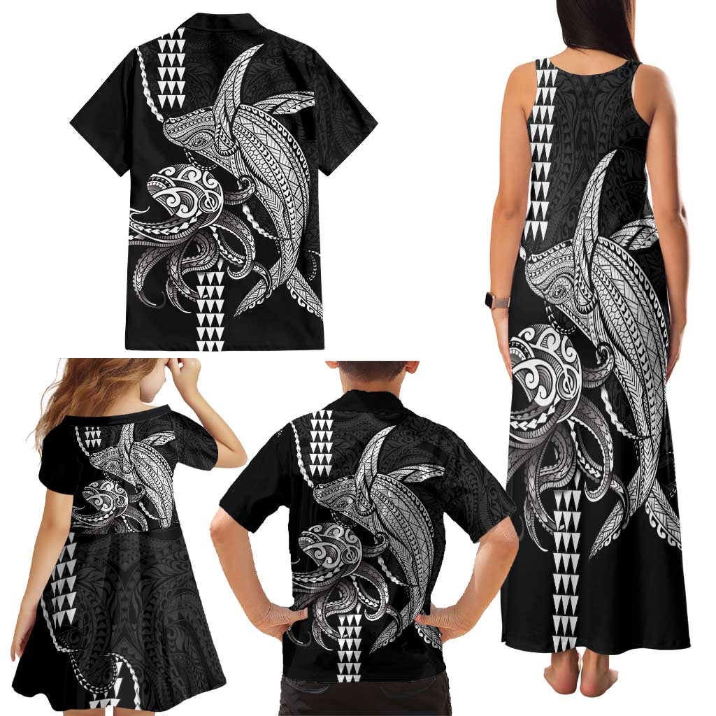Kanaloa Aloha Hawaii Family Matching Tank Maxi Dress and Hawaiian Shirt Humpback Whale Octopus Tattoo Kakau Pattern LT14 - Polynesian Pride