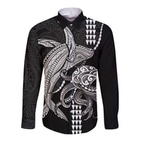 Kanaloa Aloha Hawaii Long Sleeve Button Shirt Humpback Whale Octopus Tattoo Kakau Pattern
