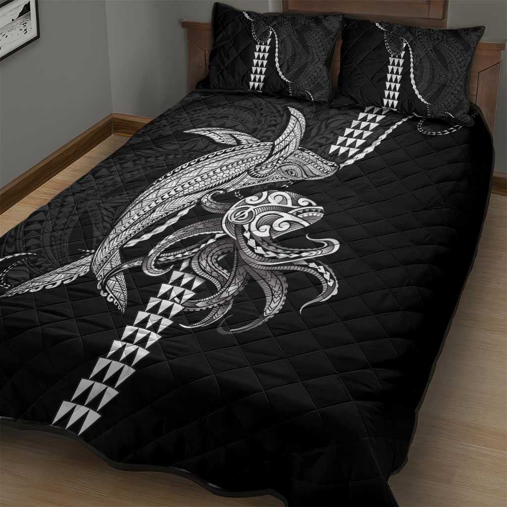 Kanaloa Aloha Hawaii Quilt Bed Set Humpback Whale Octopus Tattoo Kakau Pattern
