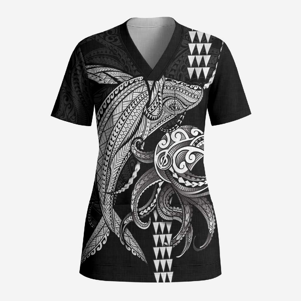 Kanaloa Aloha Hawaii Scrub Top Humpback Whale Octopus Tattoo Kakau Pattern