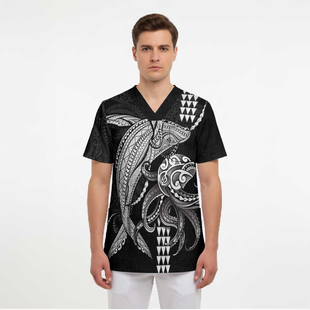 Kanaloa Aloha Hawaii Scrub Top Humpback Whale Octopus Tattoo Kakau Pattern