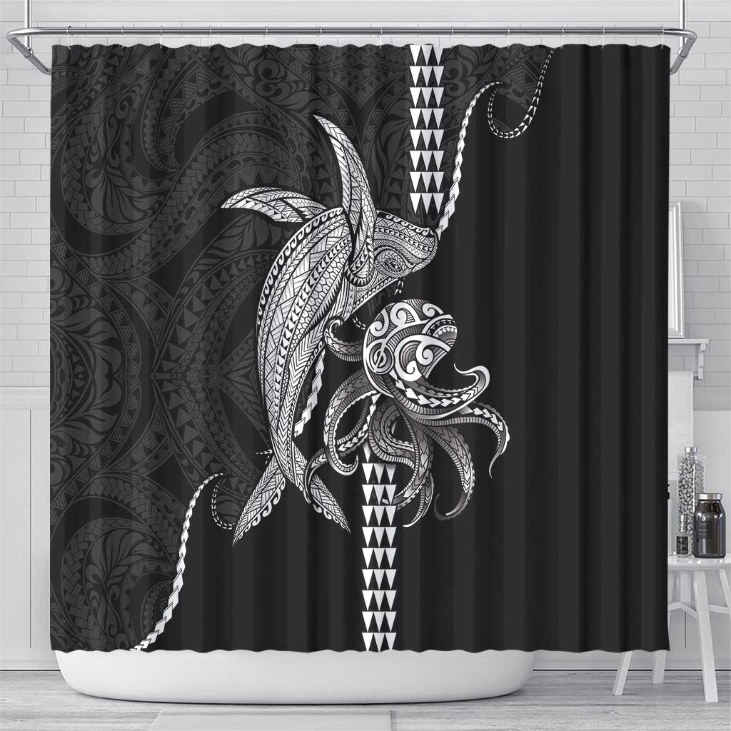Kanaloa Aloha Hawaii Shower Curtain Humpback Whale Octopus Tattoo Kakau Pattern