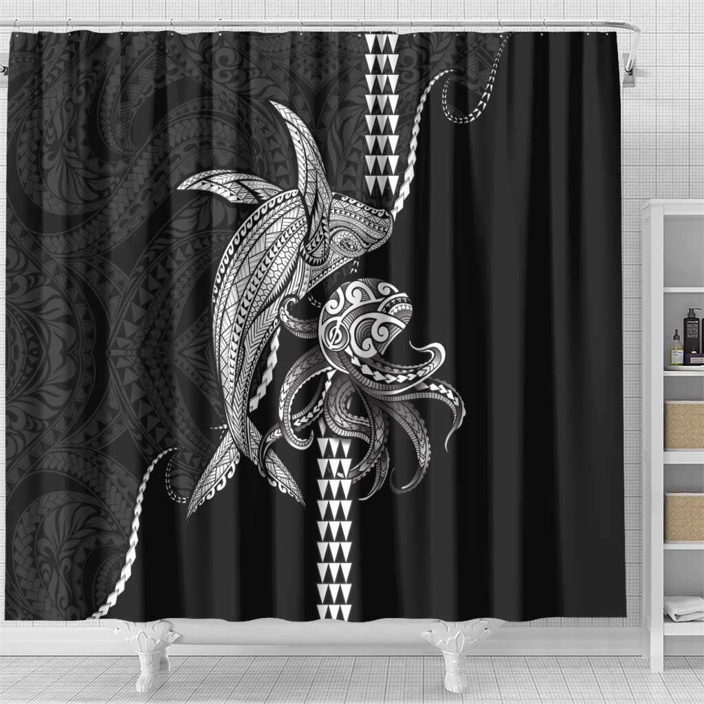 Kanaloa Aloha Hawaii Shower Curtain Humpback Whale Octopus Tattoo Kakau Pattern
