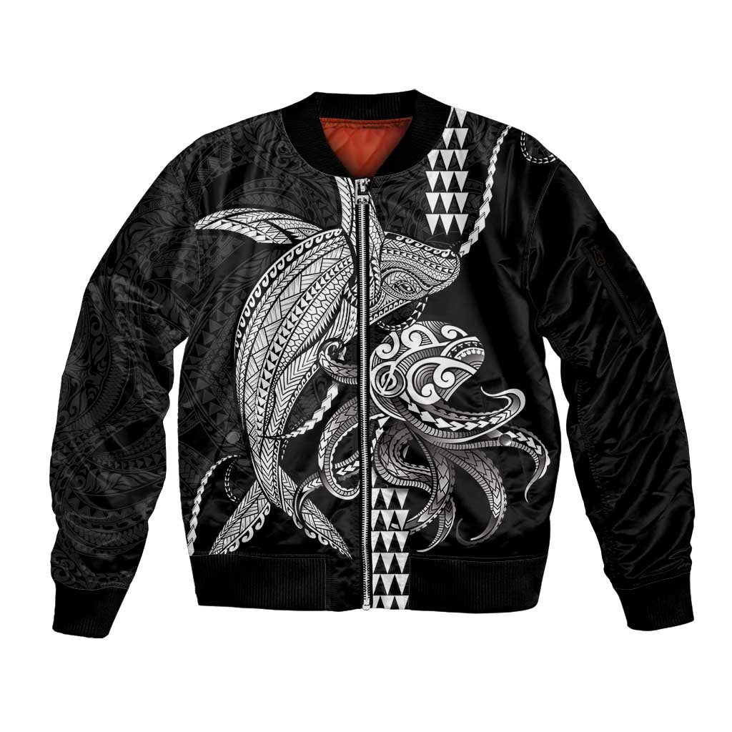 Kanaloa Aloha Hawaii Sleeve Zip Bomber Jacket Humpback Whale Octopus Tattoo Kakau Pattern