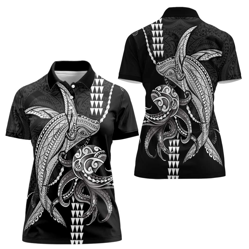 Kanaloa Aloha Hawaii Women Polo Shirt Humpback Whale Octopus Tattoo Kakau Pattern