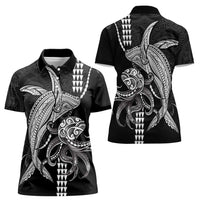 Kanaloa Aloha Hawaii Women Polo Shirt Humpback Whale Octopus Tattoo Kakau Pattern