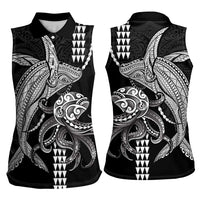 Kanaloa Aloha Hawaii Women Sleeveless Polo Shirt Humpback Whale Octopus Tattoo Kakau Pattern