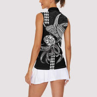 Kanaloa Aloha Hawaii Women Sleeveless Polo Shirt Humpback Whale Octopus Tattoo Kakau Pattern