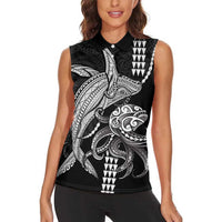 Kanaloa Aloha Hawaii Women Sleeveless Polo Shirt Humpback Whale Octopus Tattoo Kakau Pattern