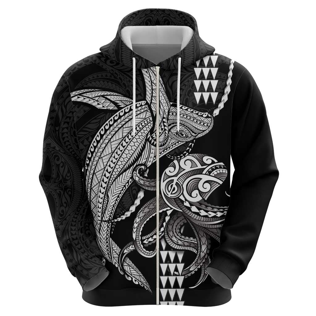 Kanaloa Aloha Hawaii Zip Hoodie Humpback Whale Octopus Tattoo Kakau Pattern