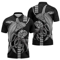 Kanaloa Aloha Hawaii Zipper Polo Shirt Humpback Whale Octopus Tattoo Kakau Pattern