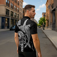 Kanaloa Aloha Hawaii Zipper Polo Shirt Humpback Whale Octopus Tattoo Kakau Pattern