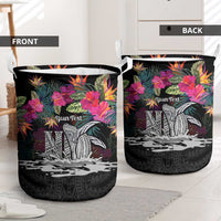 Personalised Hawaii Laundry Basket Humpback Whale Tattoo With Tropical Flowers Black