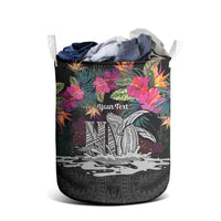 Personalised Hawaii Laundry Basket Humpback Whale Tattoo With Tropical Flowers Black