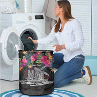 Personalised Hawaii Laundry Basket Humpback Whale Tattoo With Tropical Flowers Black