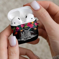 Personalised Hawaii AirPods Case Humpback Whale Tattoo With Tropical Flowers Black