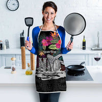 Personalised Hawaii Apron Humpback Whale Tattoo With Tropical Flowers Black