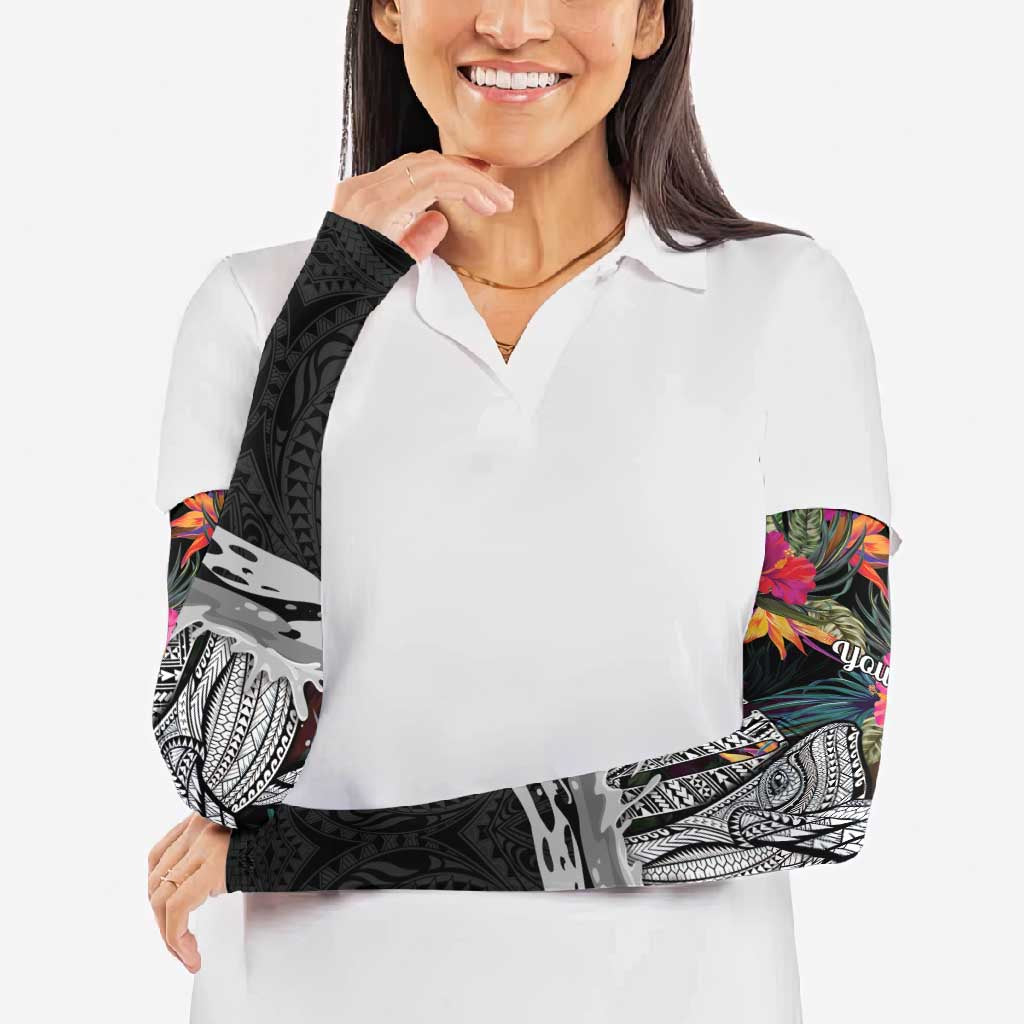Personalised Hawaii Arm Sleeves Humpback Whale Tattoo With Tropical Flowers Black
