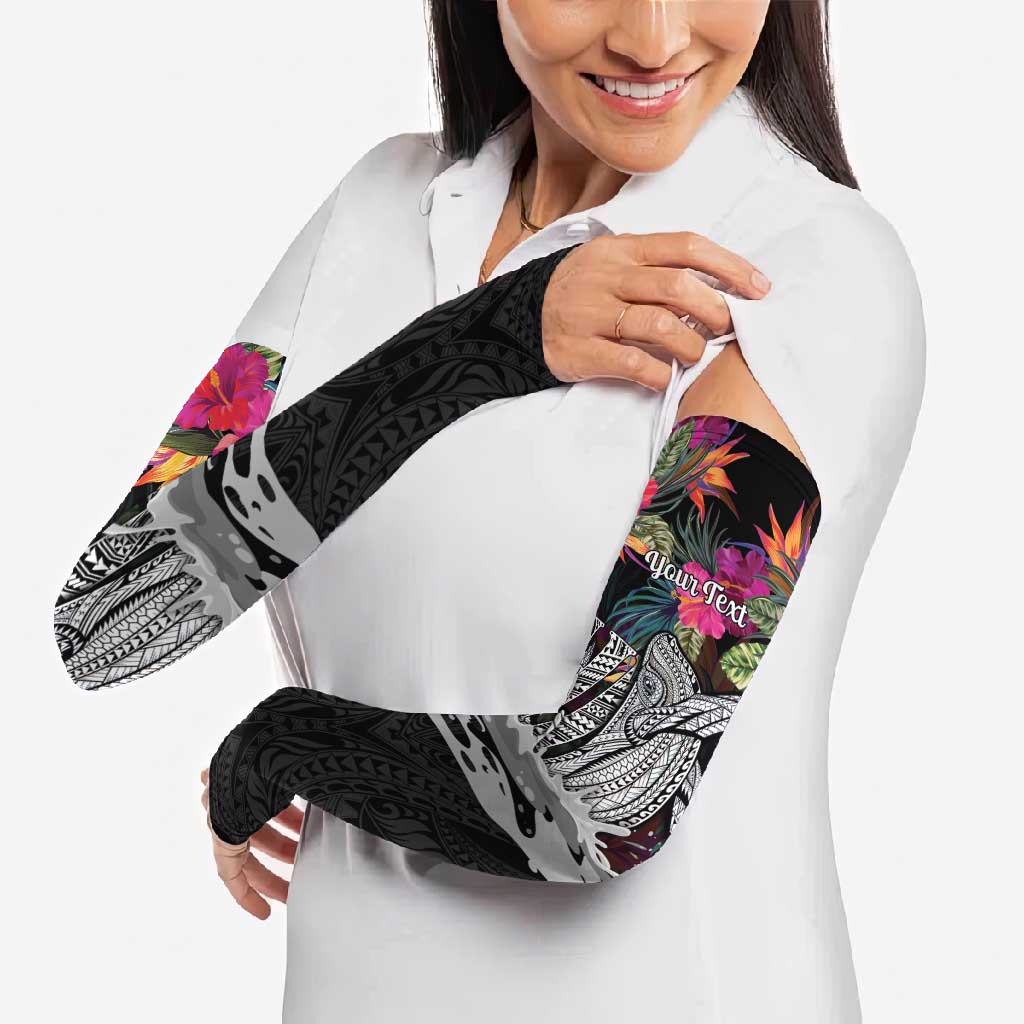 Personalised Hawaii Arm Sleeves Humpback Whale Tattoo With Tropical Flowers Black