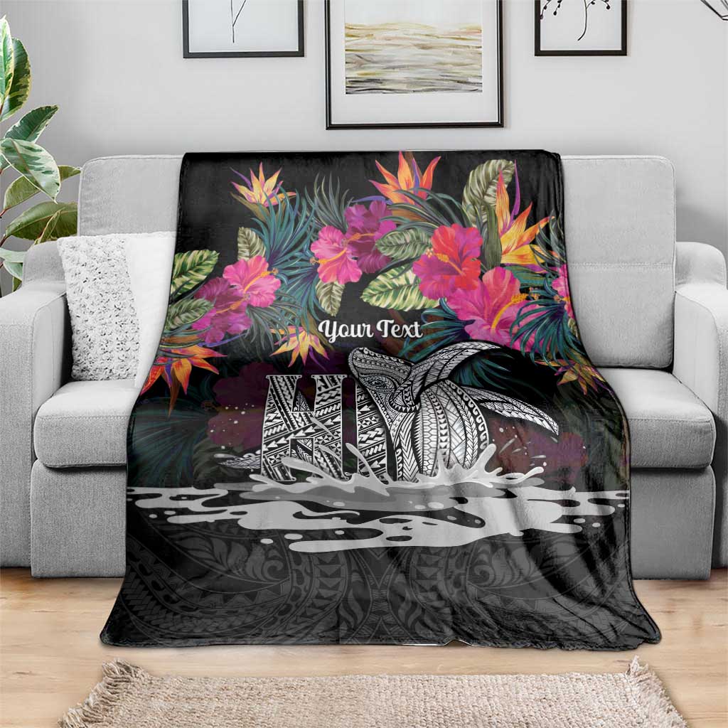 Personalised Hawaii Blanket Humpback Whale Tattoo With Tropical Flowers Black
