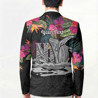 Personalised Hawaii Blazer Humpback Whale Tattoo With Tropical Flowers Black