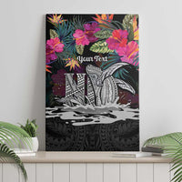 Personalised Hawaii Canvas Wall Art Humpback Whale Tattoo With Tropical Flowers Black
