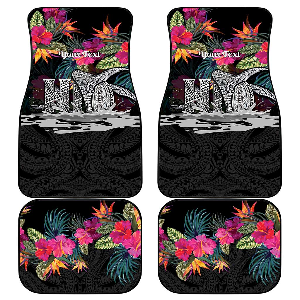Personalised Hawaii Car Mats Humpback Whale Tattoo With Tropical Flowers Black