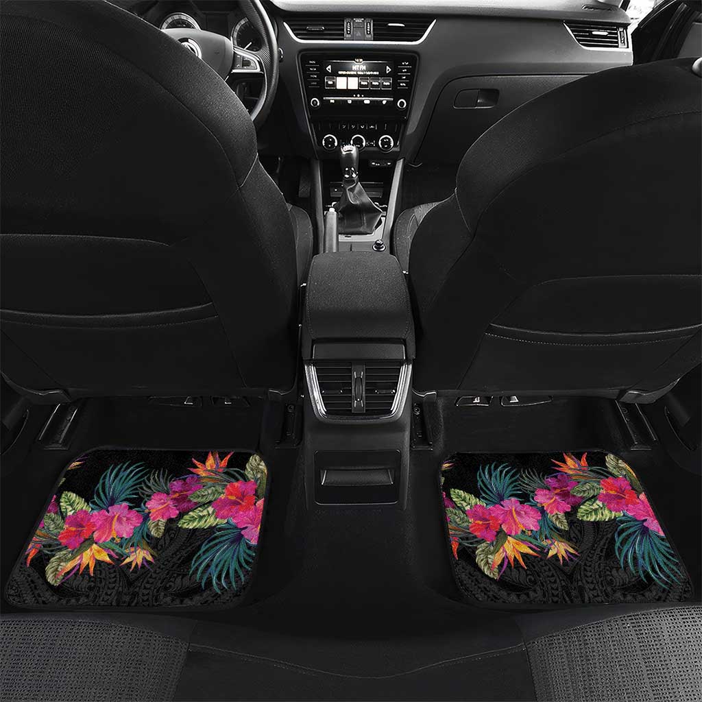 Personalised Hawaii Car Mats Humpback Whale Tattoo With Tropical Flowers Black