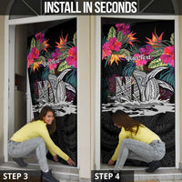 Personalised Hawaii Door Cover Humpback Whale Tattoo With Tropical Flowers Black