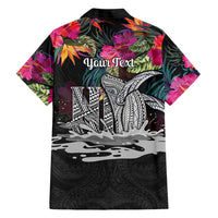 Personalised Hawaii Family Matching Long Sleeve Bodycon Dress and Hawaiian Shirt Humpback Whale Tattoo With Tropical Flowers Black LT14 - Polynesian Pride