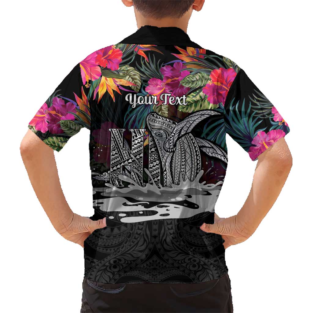 Personalised Hawaii Family Matching Mermaid Dress and Hawaiian Shirt Humpback Whale Tattoo With Tropical Flowers Black LT14 - Polynesian Pride