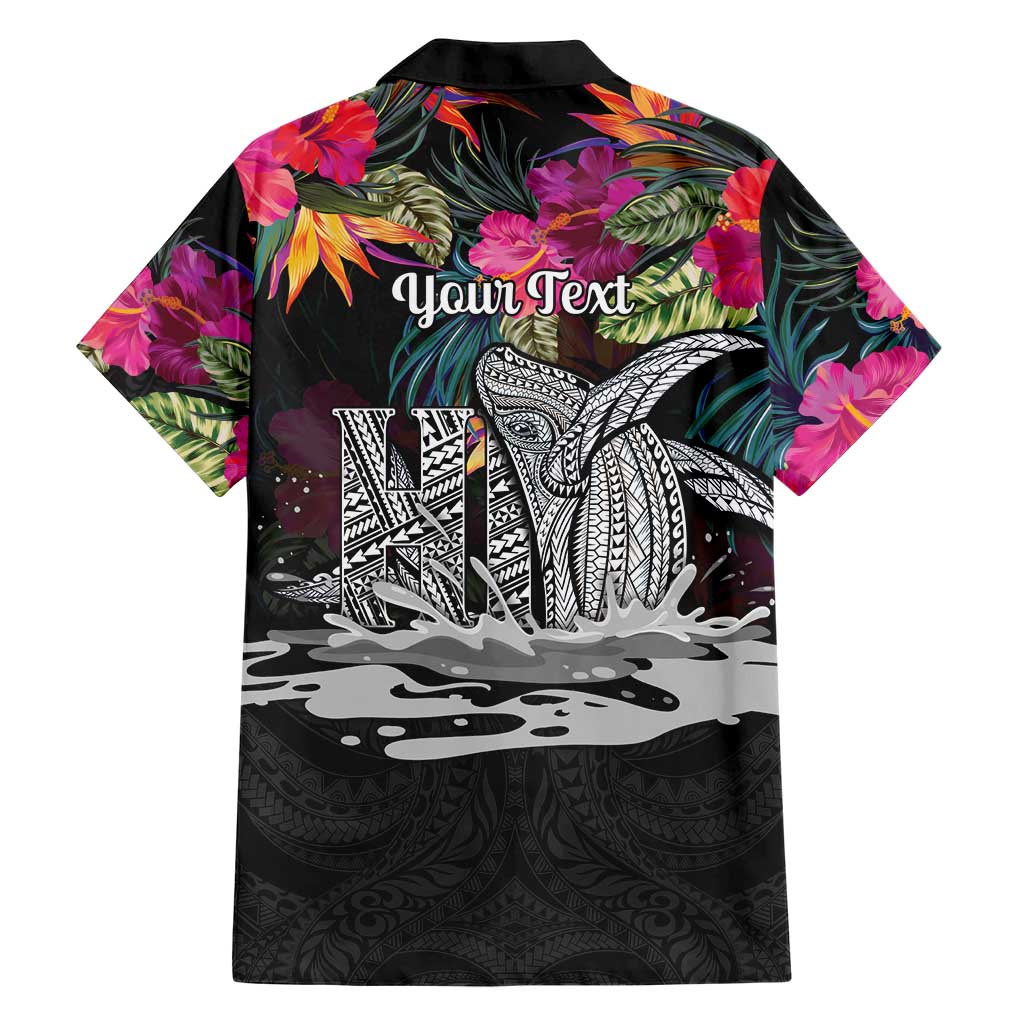 Personalised Hawaii Family Matching Mermaid Dress and Hawaiian Shirt Humpback Whale Tattoo With Tropical Flowers Black LT14 - Polynesian Pride