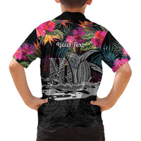 Personalised Hawaii Family Matching Summer Maxi Dress and Hawaiian Shirt Humpback Whale Tattoo With Tropical Flowers Black LT14 - Polynesian Pride