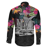 Personalised Hawaii Family Matching Summer Maxi Dress and Hawaiian Shirt Humpback Whale Tattoo With Tropical Flowers Black LT14 - Polynesian Pride