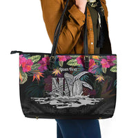 Personalised Hawaii Leather Tote Bag Humpback Whale Tattoo With Tropical Flowers Black