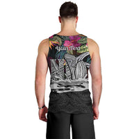 Personalised Hawaii Men Tank Top Humpback Whale Tattoo With Tropical Flowers Black