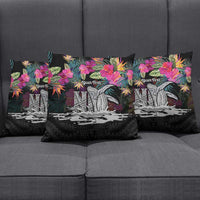 Personalised Hawaii Pillow Cover Humpback Whale Tattoo With Tropical Flowers Black