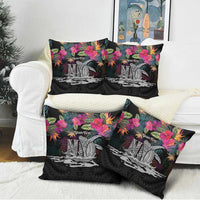 Personalised Hawaii Pillow Cover Humpback Whale Tattoo With Tropical Flowers Black