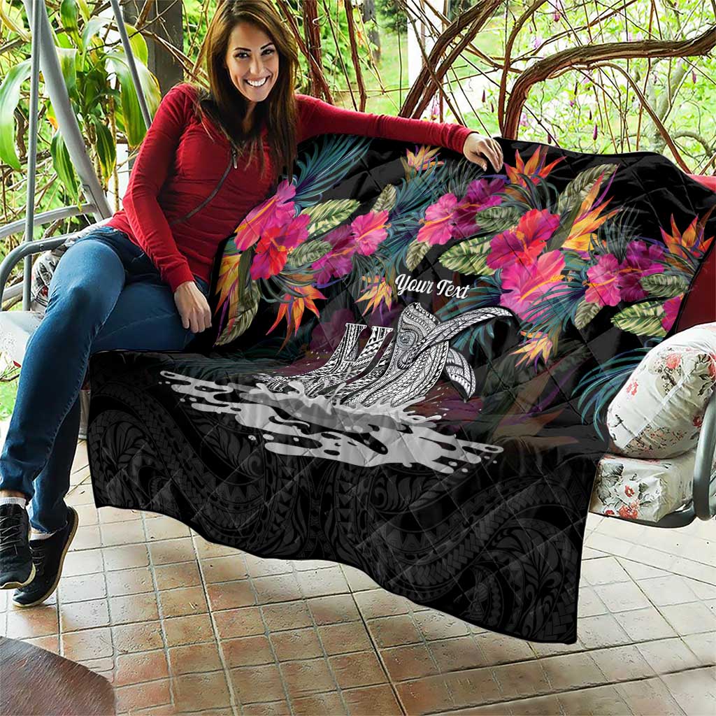 Personalised Hawaii Quilt Humpback Whale Tattoo With Tropical Flowers Black