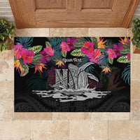 Personalised Hawaii Rubber Doormat Humpback Whale Tattoo With Tropical Flowers Black