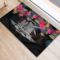 Personalised Hawaii Rubber Doormat Humpback Whale Tattoo With Tropical Flowers Black