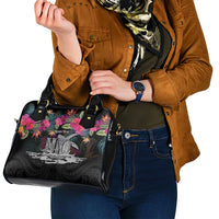 Personalised Hawaii Shoulder Handbag Humpback Whale Tattoo With Tropical Flowers Black